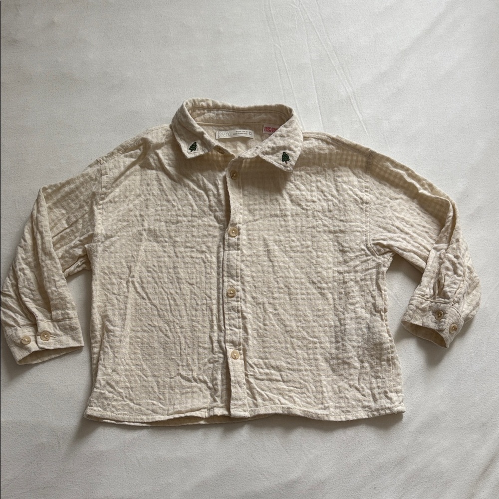 Zara Kids Festive Cream Button Up with Christmas Trees Size 4 Years